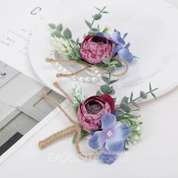 Fleurs décoratives 1 pièces, fleur de poignet de mariage, demoiselle d'honneur, groupe de sœurs, coréen Mori Rose, broche de marié, ensemble de Corsage