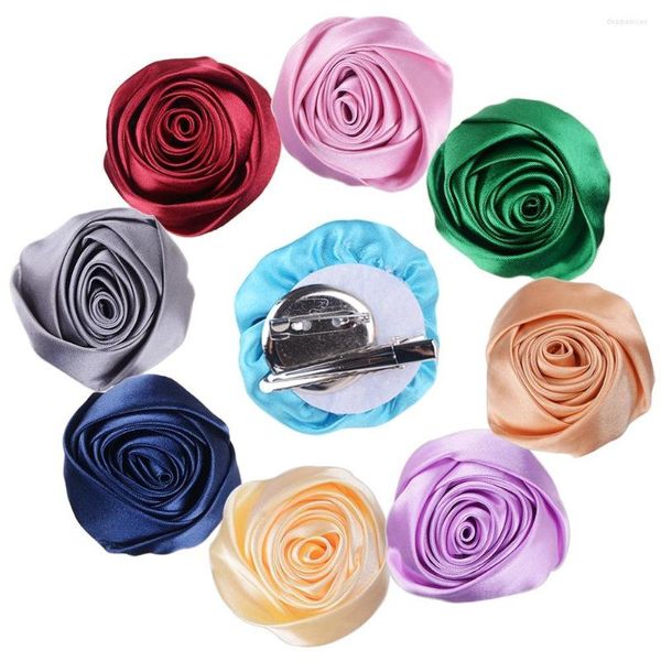 Flores decorativas 1 pieza Boutonniere de boda Tamaño 5,5 cm Cinta Seda Rosa Ramillete Flor Fiesta de graduación Hombre Mujer Traje Broche Vestido de tela