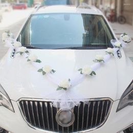 Decoratieve bloemen 1set witte roos kunstmatige bloem voor bruiloft auto decoratie bruidsdecoraties deur handvang zijden feestdecoratie