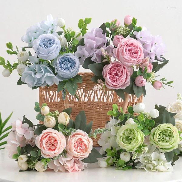 Fleurs décoratives 1x Artificiel Hortensia Peony Flower Wedding Party Bride Hand Stick Home Living Room Table Decoration