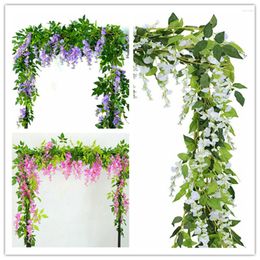 Fleurs décoratives 2.1M Artificielle Glycine Vigne Guirlande Plantes Feuillage Remorque Fleur Extérieure Décor À La Maison Jardin Décoration