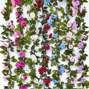 Fleurs décoratives 2.1m multicolore automne artificielle Rose fleur vigne lierre feuille couronne soie rotin arc de mariage maison jardin