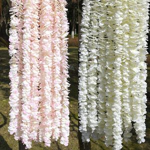 Flores decorativas 2/1 Uds 100cm guirnalda de glicina blanca para decoración de boda vid de seda Artificial decoración del hogar corona de Navidad