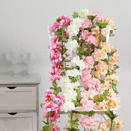 Flores decorativas 2,2 m flor de cerezo artificial flor de ratán boda arco corona decoración falsa seda vid fiesta hogar decoraciones