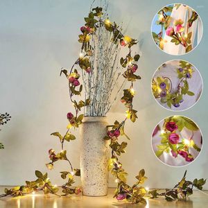 Decoratieve bloemen 2.2 m kunstmatige rozen wijnstok led string lights voor huisdecor bruiloft feest op hangende slinger nep planten krans