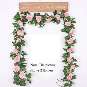 Fleurs décoratives 2.2m Tissu De Soie Rose Rose Fleur Artificielle Vigne Lierre Mur De Mariage Famille Jardin Chambre Décoration Faux Plantes