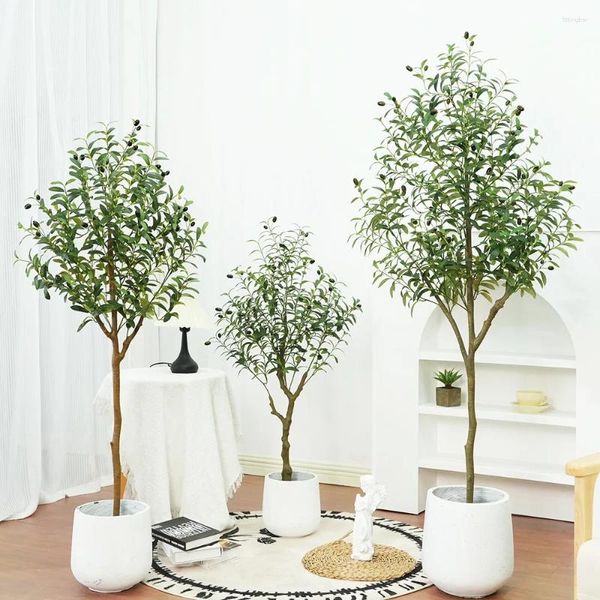 Fleurs décoratives 2/3/4/5 / 6ft Olive artificiel Faux Plantes en pot branche Feuts Fruits Garde