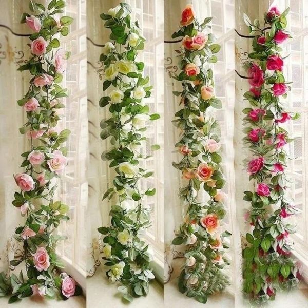 Fleurs décoratives 2,35m 33 Simulation de fleur artificielle Vinée de fleurs de rose en soie Ivy décor de mariage à la maison