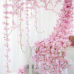 Fleurs décoratives 2.3M artificielle fleur de cerisier guirlande de mariage décoration de lierre fausse vigne en soie pour arc de fête décor à la maison chaîne