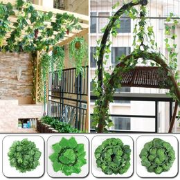 Decoratieve bloemen 2,3 m kunstmatige groene planten klimop bladg slinger simulatie rattan druiven muur hangende wijnstok huizen tuin bruiloft feestje