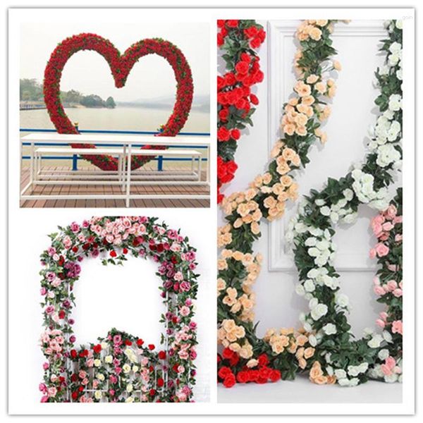 Flores decorativas 2,3 M rosa roja flor artificial para decoración Mariage hogar jardín fiesta arco decoración primavera vid falsa suministros de boda