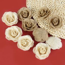 Fleurs décoratives 2/3 pièces Jute toile de jute Rose têtes Vintage rustique noël fête de mariage décoration embellissement bricolage Hesse