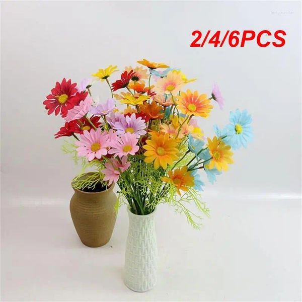 Flores decorativas 2/4/6PCS Flor artificial Mariposa Orquídea Bailando Oncidio amarillo Seda Ramo de plástico Boda Hogar