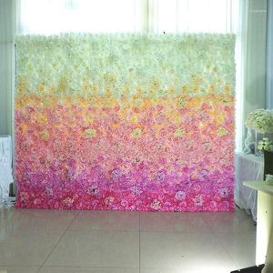 Fleurs décoratives 2,4 par 2,4 m 3D mur de fleurs de soie artificielle carré changement progressif hortensia pivoine rose styles pour fond de mariage
