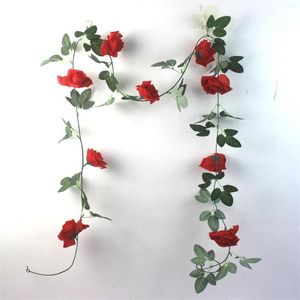 Fleurs décoratives 2,4 mètres de roses en soie vigne de lierre avec des feuilles vertes pour la décoration de mariage à la maison fausse feuille bricolage suspendu guirlande artificielle