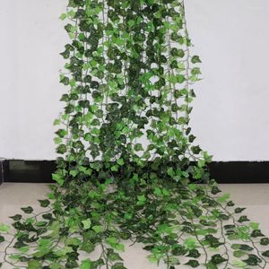 Guirlande de fleurs décoratives, 2.4M, feuilles de lierre artificielles, plantes de vigne, faux feuillage, couronne verte pour décoration de maison, fête de mariage