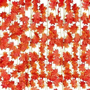 Guirlande de fleurs décoratives, 2.4m, feuille d'érable artificielle, décoration d'automne pour la maison, guirlande de feuilles, Simulation de vigne de lierre, jardin de maison