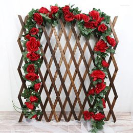 Fleurs décoratives 2.4m artificielle Rose fleur rotin soie lierre vigne pour couronne de mariage décoration murale suspendus guirlande plante fausse