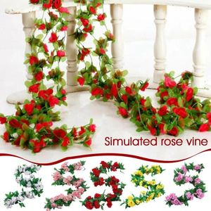 Fleurs décoratives 2,4 m de vigne rose artificielle suspendue de soie de fleur de fleur de mariage plante de mariage décor cerise false v V0n3