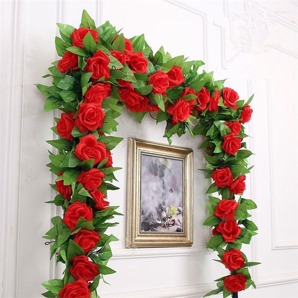 Fleurs décoratives 2.4M Rose Rouge Fleur Artificielle 9 Têtes Pour La Décoration Mariage Maison Chambre Jardin Arche Décor DIY Faux Vigne Parti Fournitures