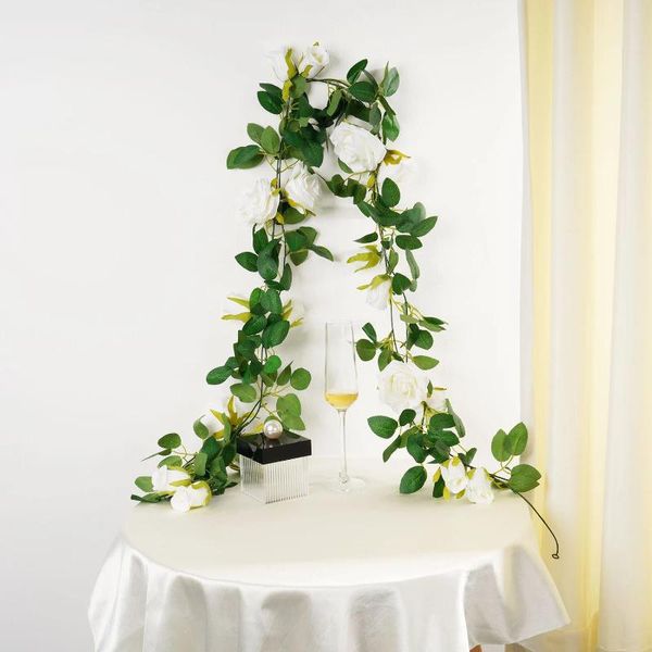 Flores decorativas 2,4 m rosa flor artificial primavera otoño jardín arco decoración DIY vid falsa para boda guirnalda blanca decoración de la habitación del hogar