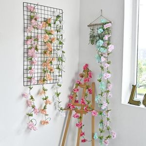 Decoratieve bloemen 2.4m Wisteria Artificial Cherry Blossom Vine Hanging For Garden Home Wedding Arch Decor krans