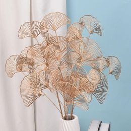 Fleurs décoratives 2/4 pièces Simulation de Ginkgo feuille ventilateur Net motif or fleur artificielle décor à la maison décoration de fête de mariage