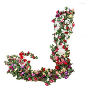 Fleurs décoratives 2.5M 45Têtes Mini Roses Artificielles Fleur De Vigne DIY Guirlande De Mariage Guirlande Maison Jardin Clôture Tenture Murale Faux Rotin