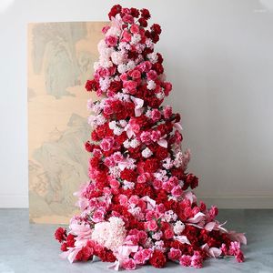 Decoratieve bloemen 2,5 m kunstmatige bloemwand roze rode roos hydrangea buiten bruiloft achtergrond decor vloer bloemen rij po rops
