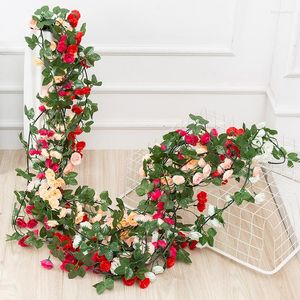 Decoratieve Bloemen 2.5M Rose Kunstmatige Kerstkrans Voor Bruiloft Thuis Kamer Decoratie Lente Herfst Tuin Boog DIY Nep Plant Wijnstok