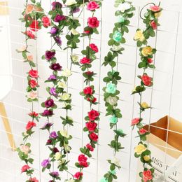 Decoratieve bloemen 2,5 m roze kunstmatige rattan slinger voor bruiloft huiskamer decoratie lente herfst tuin boog diy zijden nep planten wijnstok