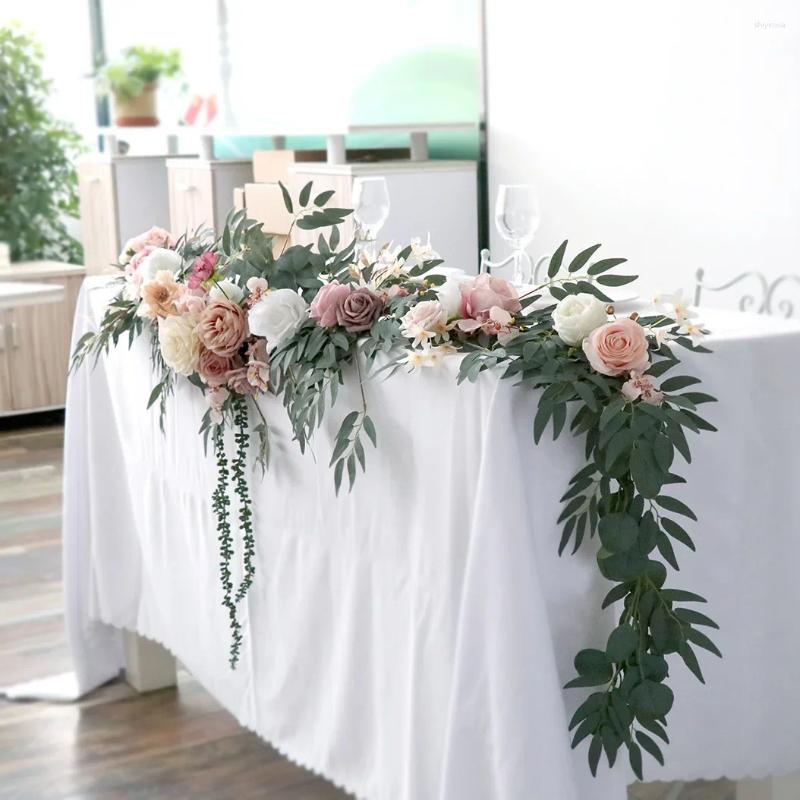 Decorative Flowers 2.7M Artificial Wedding Eucalyptus Garland Runner With Rose Rustic Floral Table Centerpieces Boho Wed Decoration