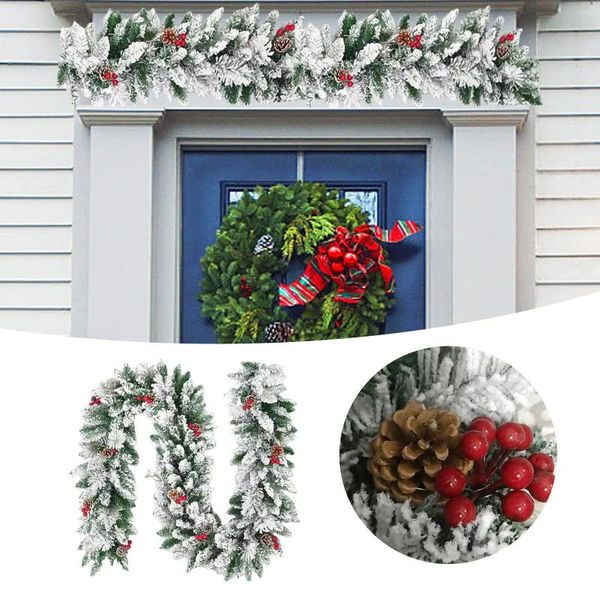 Flores decorativas 2,7 m Navidad guirnalda de ratán decoraciones flocadas año 2024 decoración Dropship