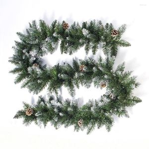 Fleurs décoratives 2.7M Noël Neige Pin Vert Guirlande Porte Suspendue DIY Fête Cheminée Fenêtre