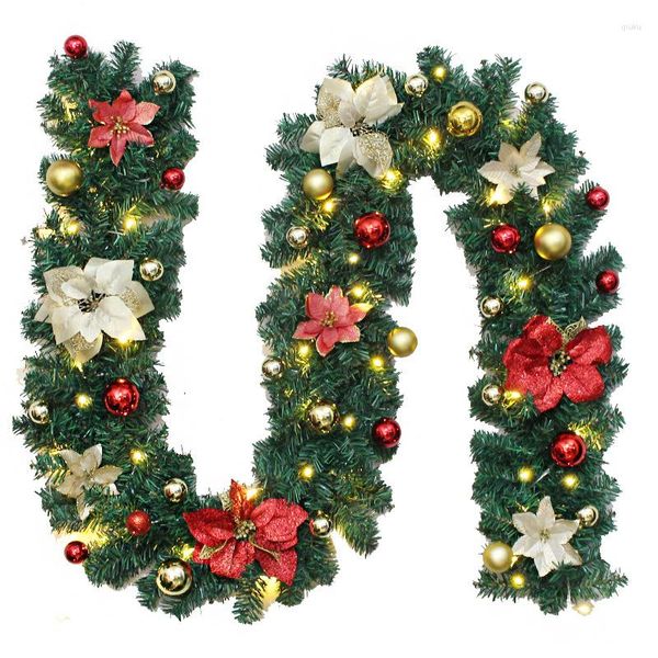 Fleurs décoratives 2.7M arbre de Noël herbe guirlande année décoration pin vigne artificielle guirlande avec lumière fête fournitures décorations de Noël