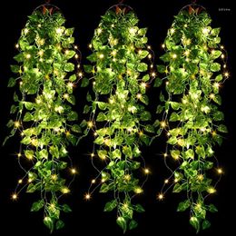 Fleurs décoratives 2.9ft brillant dans l'obscurité LED plante suspendue artificielle vigne maison mur fausses feuilles guirlandes lumineuses décorations de mariage