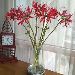 Decoratieve bloemen 2 Forks kunstmatige Higanbana Flower Branch Fake Silk Orchid Home Wedding Tafel Decoratie