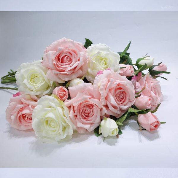 Flores decorativas 2 cabezas/ramo rosas falsas rama Flores de alta calidad de plástico Artificial Flor de seda novia para la decoración de la boda del hogar