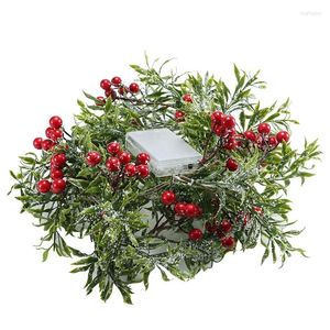 Fleurs décoratives 2 mètres 20 Led Guirlande Lumineuse Extérieure De Noël Feuilles De Pin Berry Fil De Cuivre Fée Guirlande Patio Décorer Lampe