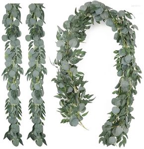 Decoratieve bloemen 2 Packs kunstmatige eucalyptus slinger met wilg 6,5 voet nep wijnstokken groen swag voor bruiloftsfeestdecoratie