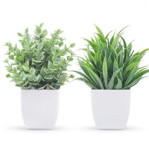 Fleurs décoratives 2 emballages petites plantes mini-artificielles en pot pour table de table de table de salle de bain décor de bureau de salle de bain