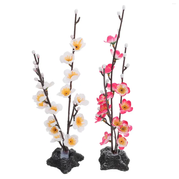 Fleurs décoratives 2 Pcs Plantes Aquatiques Aquarium Faux En Pot Artificielle Extérieur Fleur Japonaise Centres De Mariage Tables Rose Décor