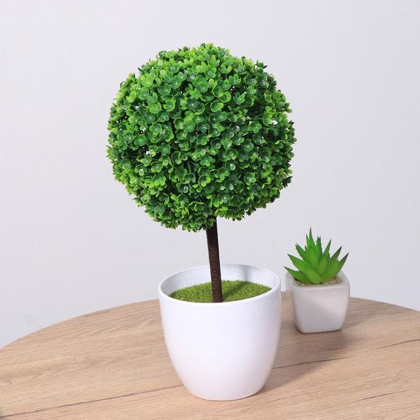 Fleurs décoratives 2 Pcs Artificielle Bonsaï Boule Verdure Plantes En Pot Topiaires Intérieur Simulation Plante Succulente Rebord De Fenêtre Décor Livre