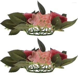 Decoratieve bloemen 2 pc's kunstmatige kandelaar slingersrozen woningbenodigdheden feest decor ringen ornament doek nep krans