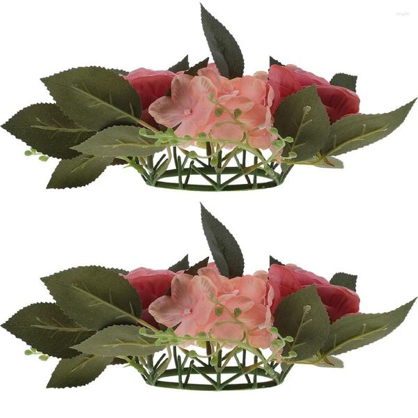 Fiori decorativi 2 pezzi Candeliere artificiale Ghirlanda Ghirlanda di feste Ghirlande Decor Primavera Estate Ornamento Rosa Anelli di stoffa finti