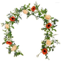 Fleurs décoratives 2 pièces guirlande de fleurs artificielles 12FT fausse vigne soie Rose plantes suspendues lierre pour mariage arc fête décorations pour la maison