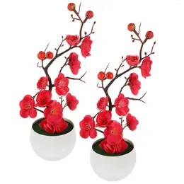 Fleurs décoratives 2 pièces, ornements de jardin artificiels de bureau, 5 pièces, bonsaï, fleur, plante en pot en plastique