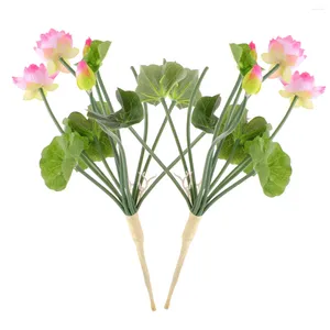 Fleurs décoratives 2 pièces, Mini Bouquet de Lotus artificiel, décor pour mariage, Arrangement de salle de maison