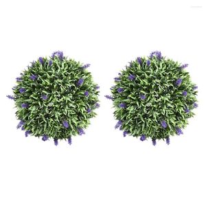 Decoratieve bloemen 2 pc's kunstmatige buitenplanten buxwood balls lavendel vaas vullen hangende faux topiary huisphere boom gras gesimuleerd