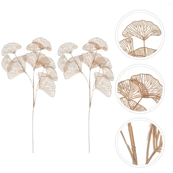 Fleurs décoratives 2 pièces plantes artificielles simulées Ginkgo branche de Simulation réaliste fausses feuilles décoration de mariée accessoires de photographie